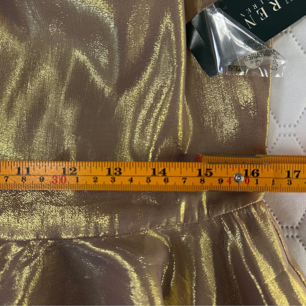 Lauren‎ Ralph Peplum Top Womens 10 Gold NWT Silk blend Metallic Ruffle Blouse - Picture 7 of 8
